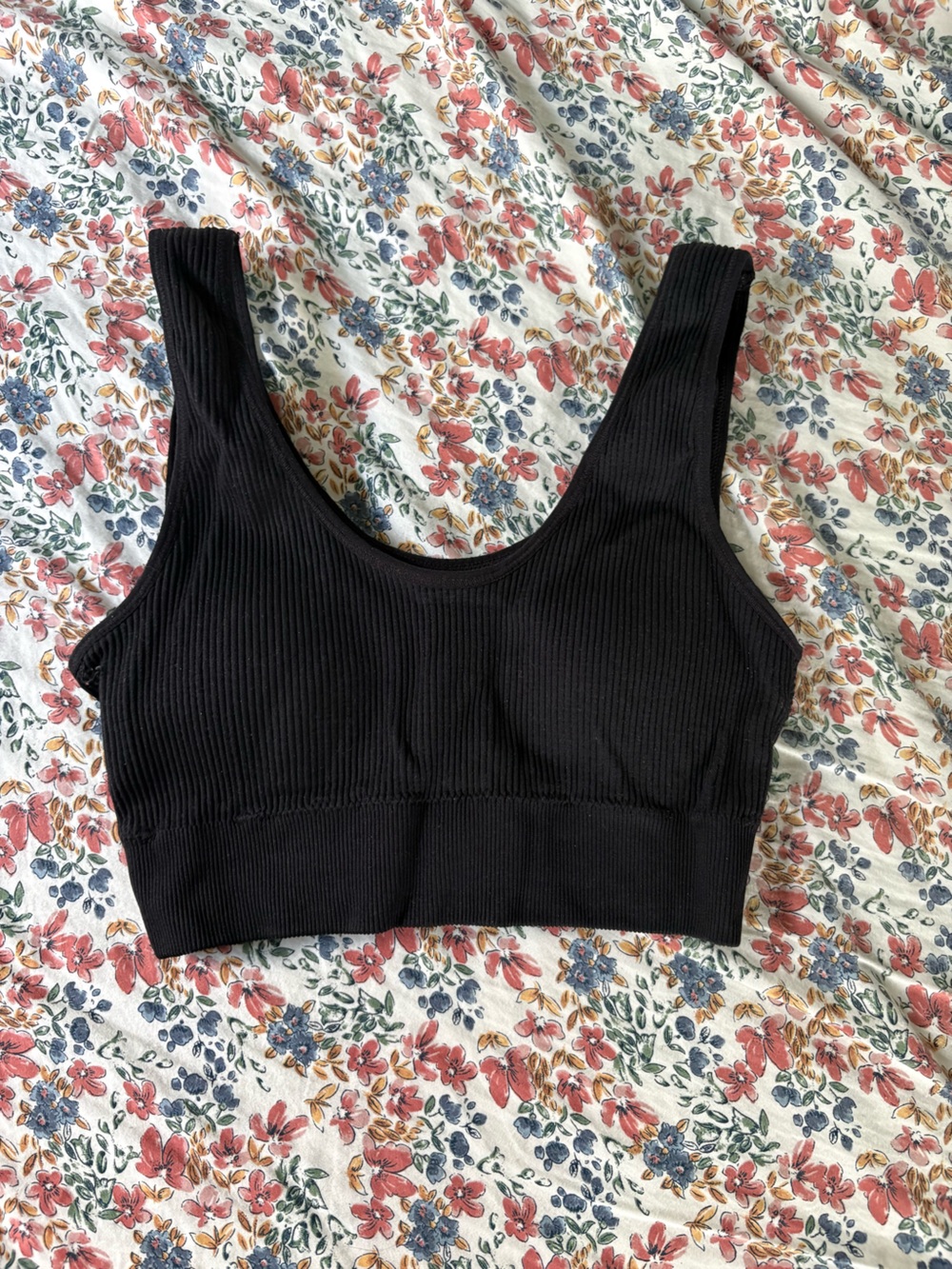 aerie Black Ribbed Scoop Neck Sports Bra